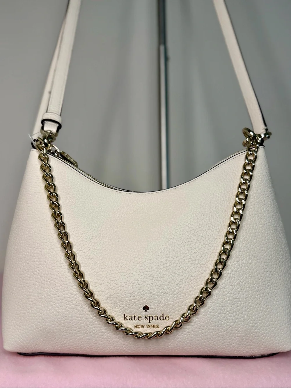 kate spade Cream Leather Shoulder Bag with Gold Chain